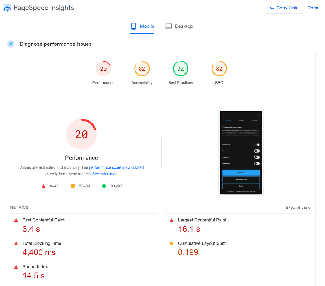 page speed report